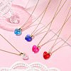 Heart Glass Pendant Necklaces NJEW-K117-01G-6