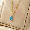 Fashionable Brass Pave Glass Teardrop Pendant Necklaces UU4380-12-1