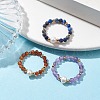 3Pcs Natural Lapis Lazuli/Garnet/Amethyst with Plastic Pearl with Glass Braided Beaded Finger Rings RJEW-JR00671-2