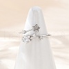 Star Sterling Silver Cubic Zirconia Adjustable Open Cuff Rings for Women RJEW-B128-04-1