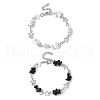 2Pcs Natural Howlite & Obsidian Chip Link Bracelets BJEW-JB11592-2