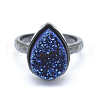 Electroplate Natural Druzy Quartz Crystal Finger Rings RJEW-I055-08B-RS-2