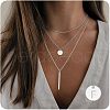 3Pcs Simple Style Brass Coin Letter Rectangle Pendant 3 Layer Necklaces FS-WG4BDA4-28-1