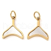 304 Stainless Steel Pave Natural White Shell Whale Tail Charms STAS-Q345-18G-1