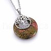 Natural Unakite Flat Round Pendants G-I357-A07-1