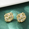 Flower Brass Micro Pave Clear Cubic Zirconia Stud Earrings EJEW-U064-02G-3