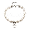304 Stainless Steel Flat Round with Paw Print Charm Bracelets for Women BJEW-C098-11P-4