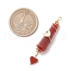 6Pcs 6 Styles Natural Carnelian & Green Aventurine & Rose Quartz & Quartz Crystal & Lapis Lazuli & Amethyst Copper Wire Wrapped Faceted Bullet Heart Pendants PALLOY-JF03482-03-2