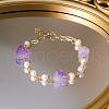 Natural Amethyst & Freshwater Pearl Beaded Link Bracelets for Women PP0485-2