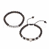 2Pcs 2 Style Natural Obsidian & Synthetic Hematite Braided Bead Bracelets Set with Cubic Zirconia Leopard BJEW-JB08119-03-4