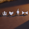 4Pcs Elegant S925 Sterling Silver Crown & Butterfly & Leaf Stud Earrings VS4444-2-4