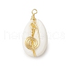 2Pcs 2 Colors Natuarl Cowrie Shell Vortex Copper wire Warpped Pendants PALLOY-JF03319-3