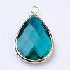 Golden Tone Brass Glass Teardrop Pendants GLAA-M006-B-03G-2