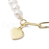 Natural Cultured Freshwater Pearl Beads Paperclip Chains Heart Charm Bracelets with Toggle Clasps BJEW-JB10191-3