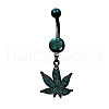 Maple Leaf 316L Surgical Stainless Steel Pave Teal Cubic Zirconia Curved Barbell Dangle Belly Rings FS-WG72B10-01-2