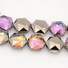 Hexagon Electroplate Half Black Plated Glass Beads Strands EGLA-P015-H01-2