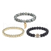 3Pcs 3 Style Natural & Synthetic Mixed Gemstone Round Beaded Stretch Bracelets Set BJEW-JB09023-4