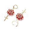 Evil Eye with Cross 304 Stainless Steel Glass Seed Beads Leverback Earrings EJEW-MZ00420-01-4