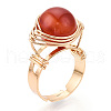 Natural Howlite & Citrine & Tiger Eye & Natural Carnelian & Amethyst & Lapis Lazuli Round Finger Rings RJEW-T019-01-KC-1-2