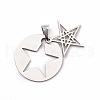 Non-Tarnish Flat Round with Star 201 Stainless Steel Pendants STAS-I032-146-3