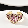 Heart Brass Micro Pave Cubic Zirconia Cuff Rings for Women RJEW-A069-11G-4