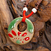 Retro Ethnic Porcelain Pendant Adjustable Polyester Cord Necklaces for Women FS-WGD020A-09-1