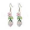 Flower 304 Stainless Steel Glass Seed Beads Dangle Earrings EJEW-MZ00470-04-2