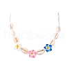 Handmade Polymer Clay 3D Flower Plumeria & Natural Cowrie Shell Beaded Braided Necklaces NJEW-TA00202-4