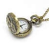 Alloy Flat Round with Horse Pendant Necklace Pocket Watch WACH-N011-84-4