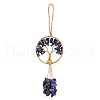 Wire Wrapped Chips Natural Lapis Lazuli Big Pendant Decorations HJEW-SZ0001-27G-1
