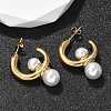304 Stainless Steel & ABS Plastic Imitation Pearl Half Hoop Stud Earrings EJEW-S253-19G-4