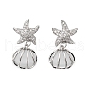 Shell Shape Brass Clear Cubic Zirconia Stud Earrings EJEW-D301-02P-4