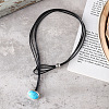 Oval Alloy & Synthetic Turquoise Pendant Imitation Leather Cord Double Layer Lariat Necklaces FS-WG9CD33-02-1