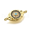 Brass Micro Pave Blue & Clear Cubic Zirconia Eye Connector Charms KK-D295-24G-2