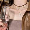 Zinc Alloy Crystal Rhinestone Sun Star Pendant PU Leather Cord Double Layer Necklaces for Women FS-WGD520A-01-2
