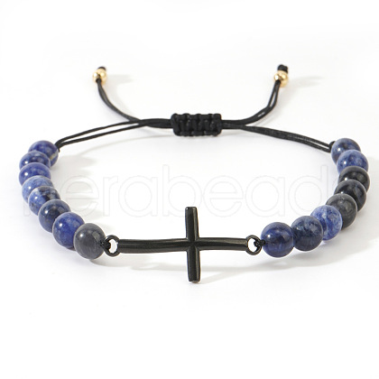 Natural Lapis Lazuli Round Bead Braided Bead Bracelets FL7803-7-1
