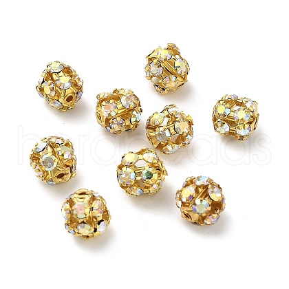 7mm Brass Crystal AB Rhinestone Beads KK-S519-01B-01G-1