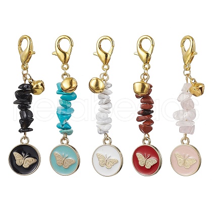 Flat Round with Butterfly Alloy Enamel Pendant Decorations HJEW-JM01516-S-1