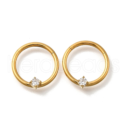 304 Stainless Steel Clear Cubic Zirconia Rhombus Hoop Nose Rings AJEW-D306-12G-1