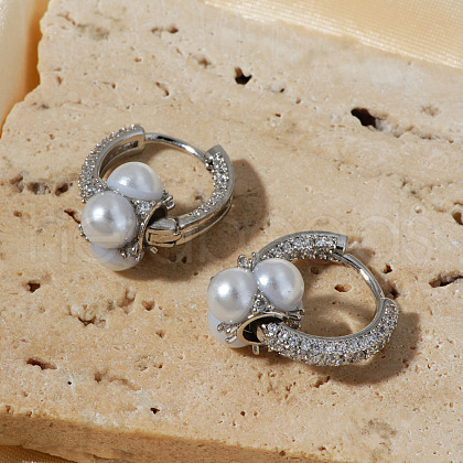 Brass Imitation Pearl Square Hoop Earrings ZE1416-2-1