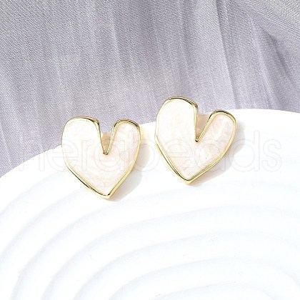 Heart Brass Stud Earrings EJEW-V011-07G-03-1