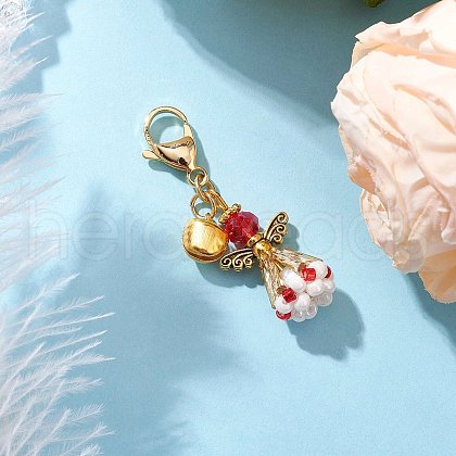 Angel Glass Beaded & Alloy Pendant Decorations HJEW-MZ00193-03-1