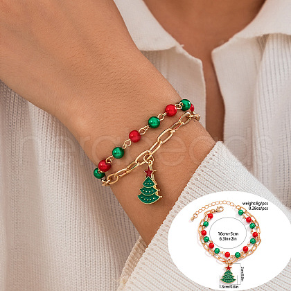 Christmas Theme Christmas Tree Alloy Enamel Charm Multi-layered Bracelets WG289FB-08-1