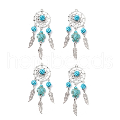 Alloy Synthetic Turquoise Beads Dream Catcher Pendants PALLOY-MZ00708-01-1