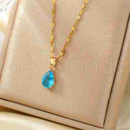 Fashionable Brass Pave Glass Teardrop Pendant Necklaces UU4380-12-1