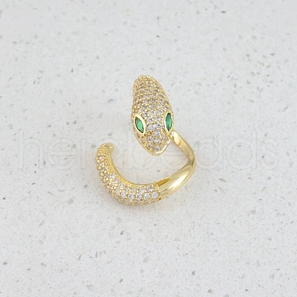 Brass Micro Pave Clear Cubic Zirconia Open Cuff Rings RJEW-R022-01G-1