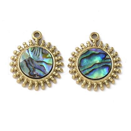 304 Stainless Steel Natural Paua Shell/White Shell Pendants STAS-U037-02G-02-1