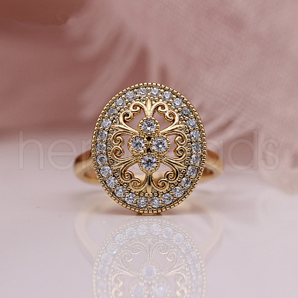 Oval Brass Micro Pave Clear Cubic Zirconia Finger Rings for Women FS-WGE5686-01-1