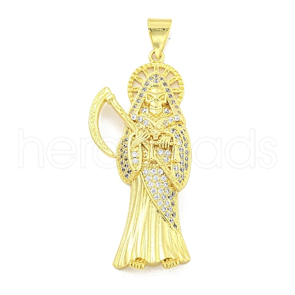 Rack Plating Brass Micro Pave Clear Cubic Zirconia Pendants KK-B091-30G-07-1