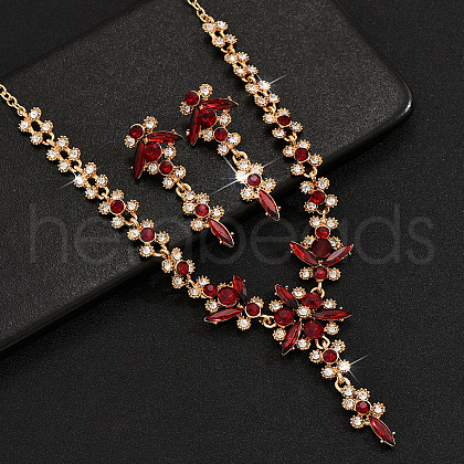 Flower Brass Rhinestone Pendant Necklaces & Stud Dangle Earrings FS-WG58BAB-02-1